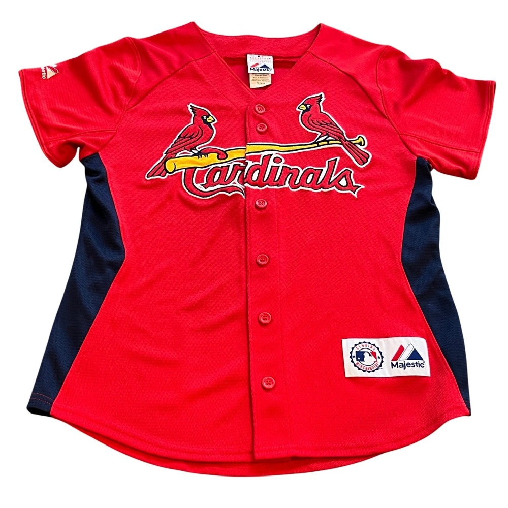 Majestic St Louis Cardinals MLB Baseball Jersey Red Embroidered Size Medium EUC